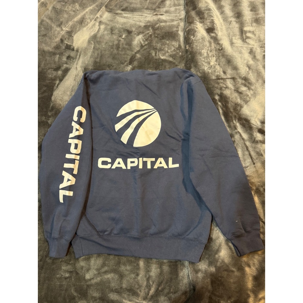 Port & Company Mens Navy Blue Capital Graphic Core Fleece Hoodie Size M NWOT